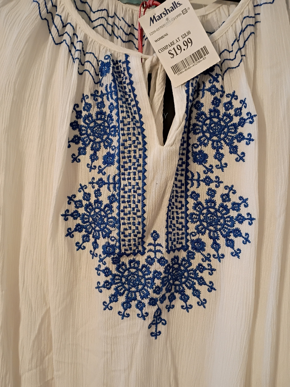 Marshalls White Tunic with Blue Embroidered Front